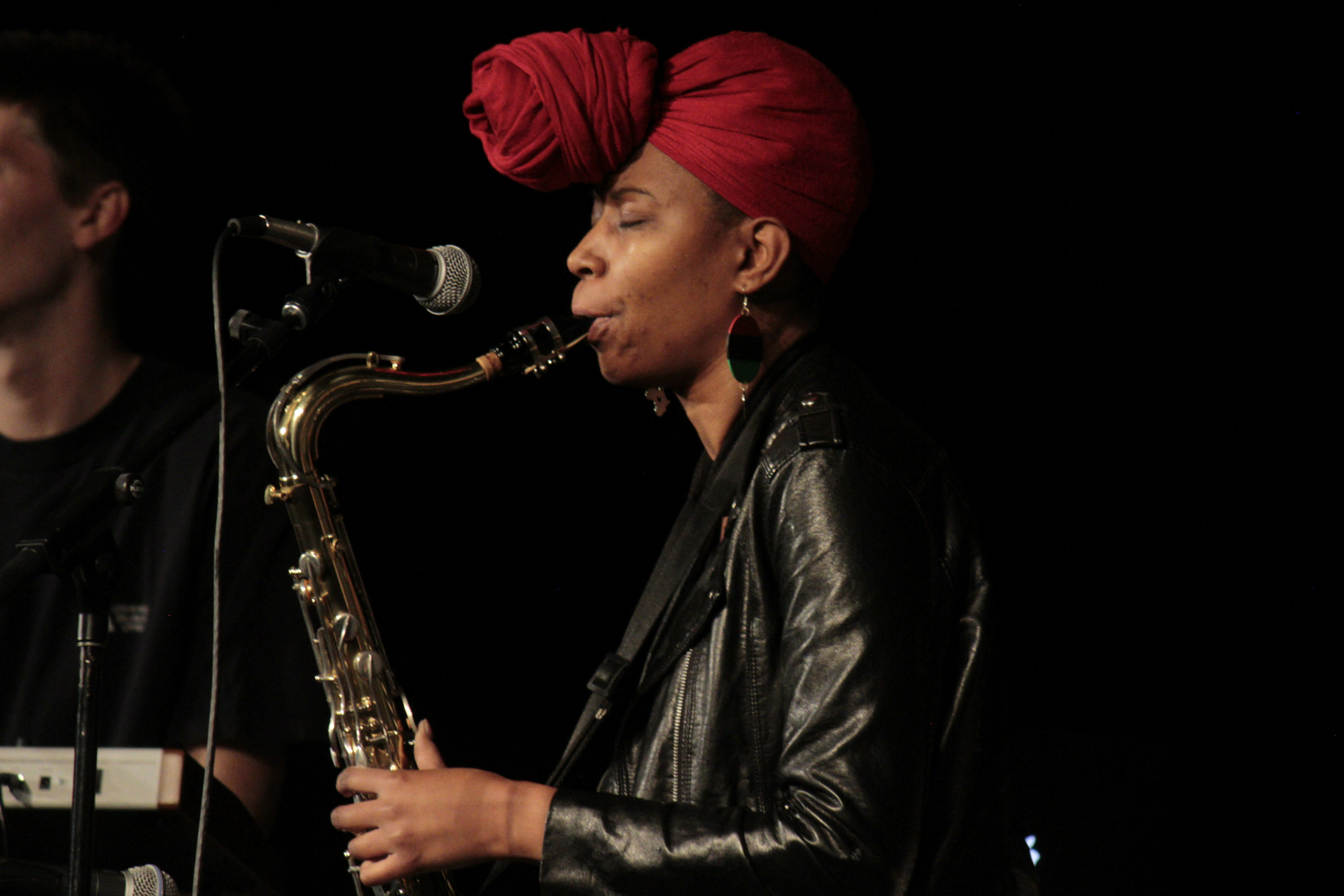 Sac State's jazz study major and lead saxophonist of ACTUALITY, Whitney Allen, performs with her bandmate at UNIQUE Programs' Battle of the Bands competition in the University Union Ballroom, Thursday, Dec. 1.
(Photo by Bryce Fraser)