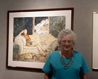 Image: Art Chapter's first membership show a big success:Part-time art instructor Cay Dracnik stands next to her oil painting 'Yuppies- Now and Then.'Photo by Antonio R. Harvey: