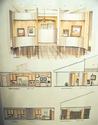 Image: Award-winning designs on display: Interior design student Erica Blue?s plans for a home office. The design won second place in the 2001 Student Career Forum Design Competition and is featured in Mariposa Hall.: