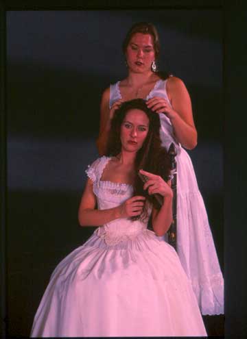 Image: Nice day for a Blood Wedding:Jenny Lynd Brock (standing) and Amy Forth (seated) star in the Sacramento State production of Blood Wedding, which opens Thursday.: