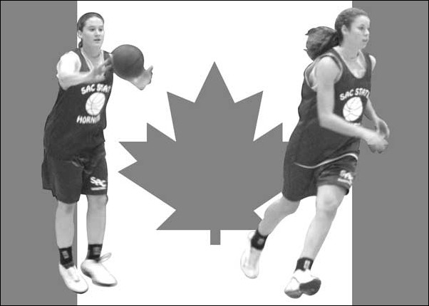 Image: O Canada, we take our guards from thee:Canadians Megan Moon, right, and Sarah Craig, left, will compete for playing time at the guard position this season.Photos by Spirit Hacking, Graphic by Cody Frost/State Hornet:
