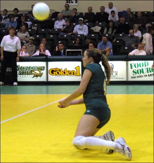 Image: Volleyball goes 3-0 in homestand:Hornet senior Jayme Wright attempts to record a dig against Montana State.: