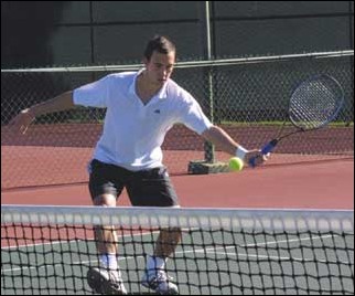 Image: Underclassmen lead sweep over PSU:Hornet freshman Julien Chatein (above) defeated Chuck Haselwood of Portland State University in singles competition, 6-1. Photos by Margaret Friedman State Hornet: