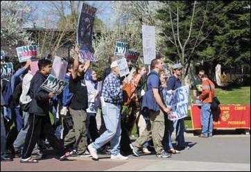 Image: War protesters march on campus:Students started their march in the Library Quad.Photo by Jason Lehrbaum/State Hornet: