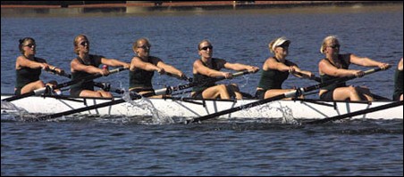 Image: Stroking to success:The womens varsity eight rowing team, (beginning left) Katie Litvinchuk, Ashley Carl, Sara Crain, Brittney Claycamp, Erika Bracy Jamie Weatherfield, (not pictured) Laura Harder, Stephanie Brow and Christy Clifton, placed second at the Newport Fall Regatt: