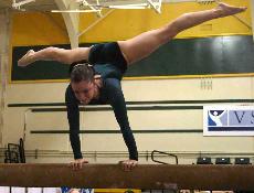 Freshman Lissa Zamolo preforms her beam routine on Sunday in the Hornets Nest. Zamolo tied for fifth with a score of 9.675.: