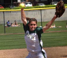Sophomore Kayla Meeks pitches in the 4-1 loss to Pacific on Saturday in game one of the Pacific Mini Tournament.:
