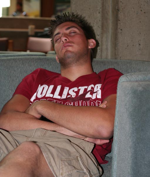 Steven Smith a freshman finds a way to kill some time by sleeping in the Univeristy Union on Friday.: