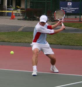 Arthur Klimenka practices at Rio del Oro tennis courts on Friday in preparation for the upcoming meets for the mens team. :Christina Thomas