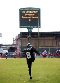 Tyson Becker warms up for the big game on Saturday.:Brittany DeWester