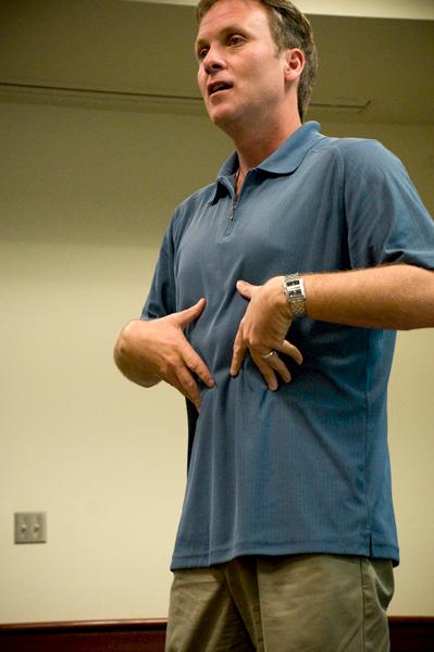 Tony Paulson, executive director of the Summit Eating Disorders and Outreach Program, gave a speech on eating disorders and how to help loved ones who may be affected by them in the Orchard Suite in the Union Thursday.: