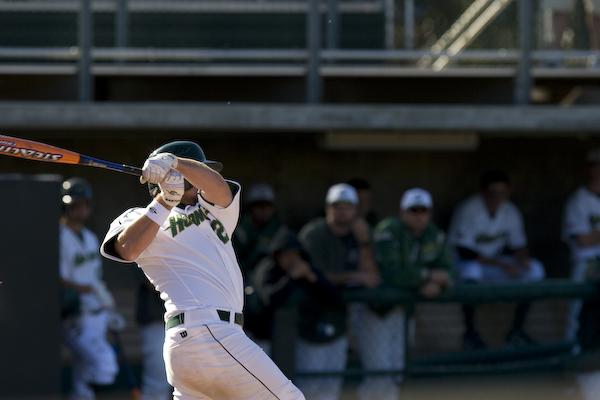Jeff Hannah swings for the fences during Saturdays loss to Utah Valley State.: