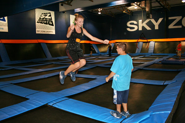 Members of the Sky Zone recreational center can not only bounce on the floors but on the walls as well.: