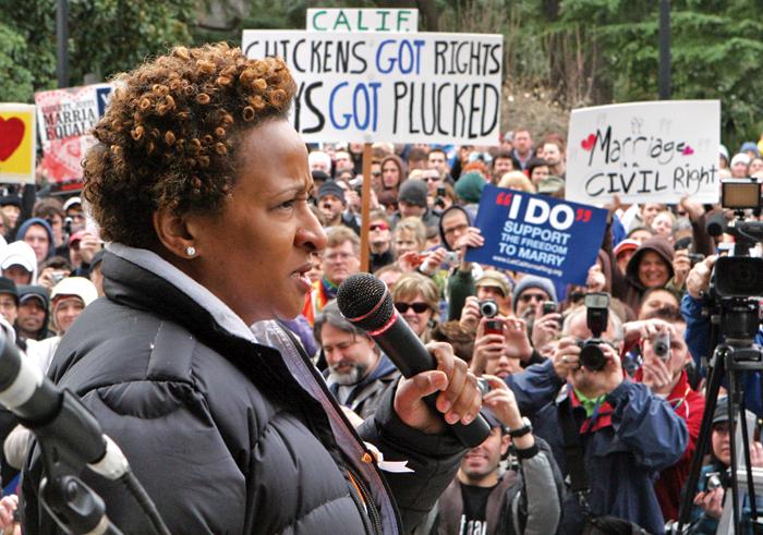 Comedian Wanda Sykes speaks about how the passage of Proposition 8 personally affected her at the Love and Marriage rally at the Capitol on Monday afternoon.: