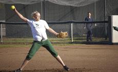 Brittani Clifford, a pitcher for Sac State softball team practicing her pitches during a practice session to prepare for the 2009 softball season.: