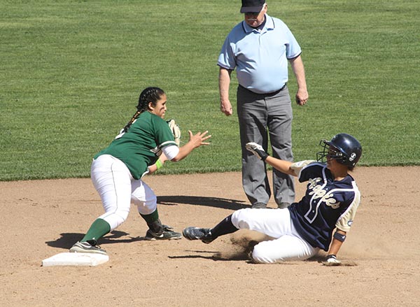 Shortstop Desiree Beltran, shown above in the March 11 game against Davis, scored Jenice Bartee (not pictured) for the first win in the capital Classic: