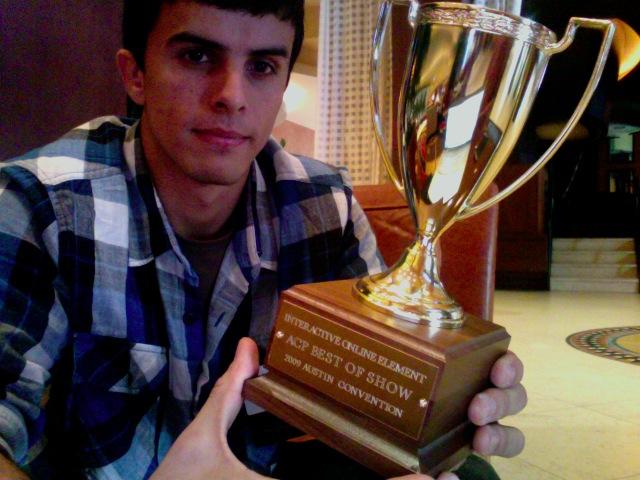 Associated Collegiate Presss Best of Show award is displayed by State Hornet Online managing editor Adalto Nascimento.: