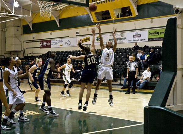 northern colorado:Charday Hunt from the Hornets with a fade-away shot during a winning game against Northern Colorado Thursday night at the Hornets Nest.:Mia Matsudaira - State Hornet