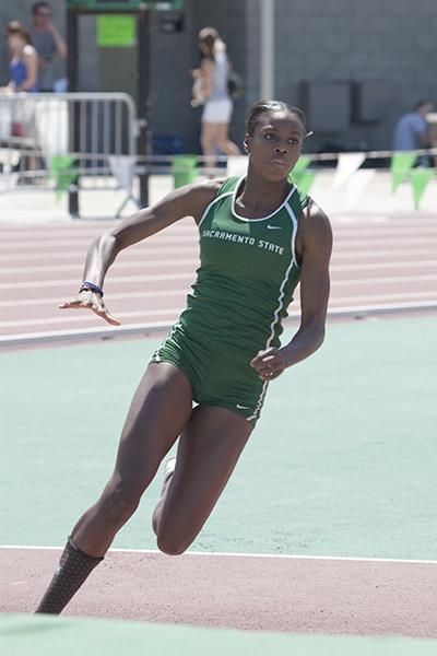 Robinson high jump:Track and field star Moira Robinson sprints toward the bar during the high jump Saturday at the Sacramento State Open.:Robert Linggi State Hornet