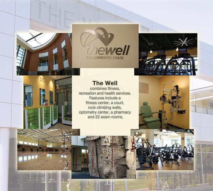The Well graphic:The Well combines fitness, recreation and health services. Features include a fitness center, a court, rock climbing walls, optometry center, a pharmacy and 22 exam rooms.:Megan Harris - State Hornet
