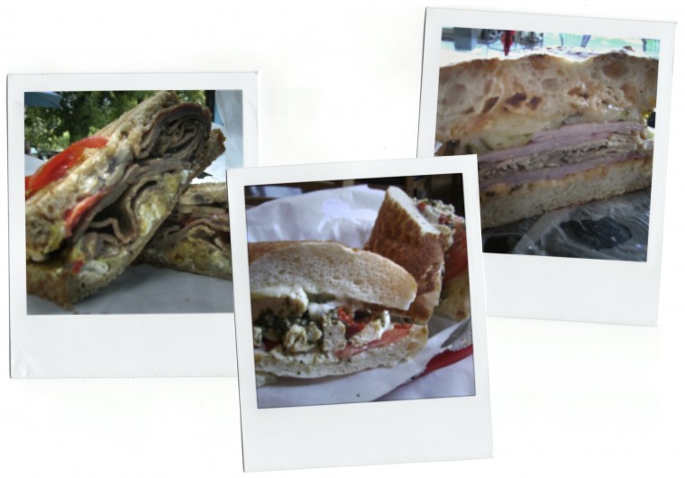 sandwiches1:Left: The Bad Breath Special at Dads. Middle: Signature Chicken Sandwich at The Sandwich Spot. Right: El Cubano at The Bread Store:Alicia Palenyy design Matt Rascher photos - State Hornet