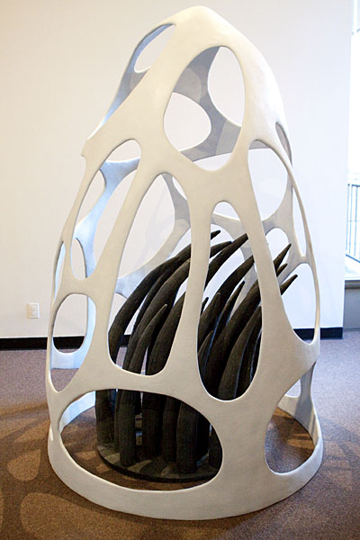 contemporarywomen2:The captivating piece, ?Black in Blue,? by Mary Oros stands in the University Library Gallery. Oros is one of eight featured artists whose work is displayed in the Women?s Contemporary art exhibit, ?As They See It.?:Brittany Bradley - State Hornet