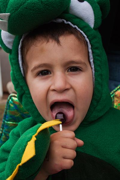 Safetyville Halloween:Christian Glau, 2, is dressed up as a green dragon at Safetyville?s Halloween Haunt Saturday.:Daniel Ward - State Hornet 