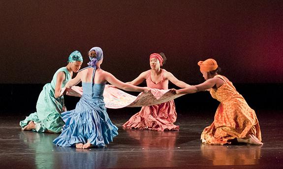 dancer1:From left to right: Ure Egbuho, Emily Anuszczyk, Lautrell Smith and Windy Kahana performed Sunday night in Nathan Jones? ?Elsie and Olivia Holding It Down.?:Steven Turner - State Hornet