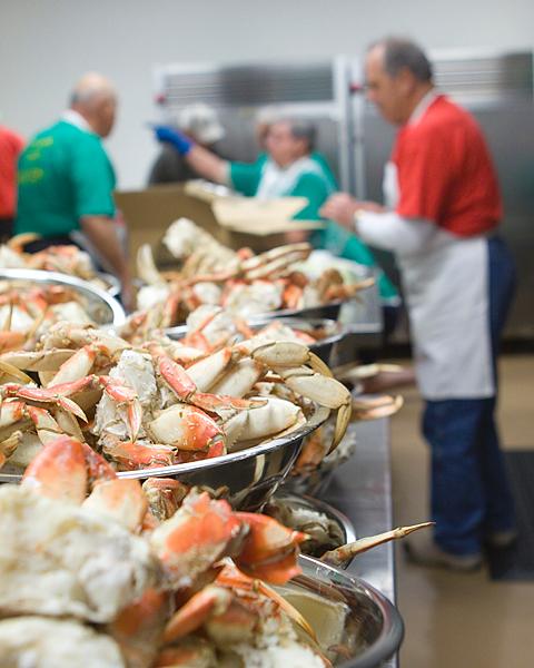 Crabfeed:Bowls filled to the brim with crab line the kitchen. Volunteer cooks prepared a meal for donors of the Stinger Athletic Association. :Brittany Bradley - State Hornet