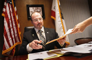 California Assemblyman Tim Donnelly, the only member of the Tea Party in the Assembly, works in his office in Sacramento, California, on February 23, 2011. (Anne Cusack/Los Angeles Times/MCT)