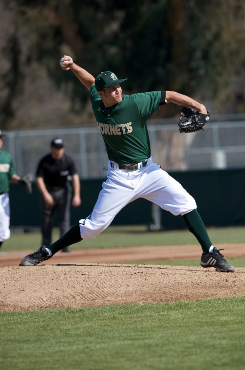 bb1:Senior pitcher Karl Maas said learning the mental aspect of the game of baseball is crucial to being successful. :Courtesy of Bob Solorio