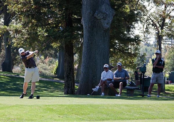 Golfers line up to tee-off at the Bob Mattos Memorial Golf
Classic, Monday at the Sierra View Country Club.
