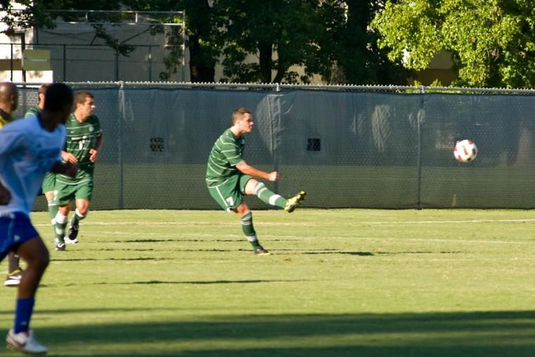 Senior defender No. 7 Rory ODay clears the ball out of
Sacramento States side of the field.
