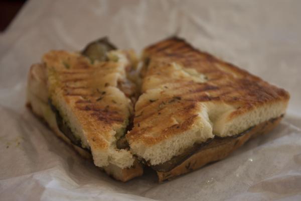 Roasted eggplant panini at Cafe Roma - lunch just got fancy.
