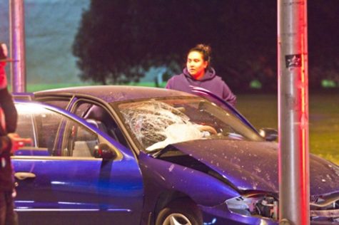 Two cars collide in front of American River Courtyard