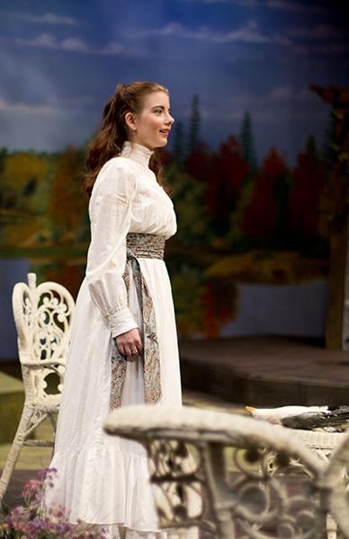Nina,  played by senior theater major Rachel Williams, watches
as a fellow cast member walks off set during the play The Seagull
on Monday.

