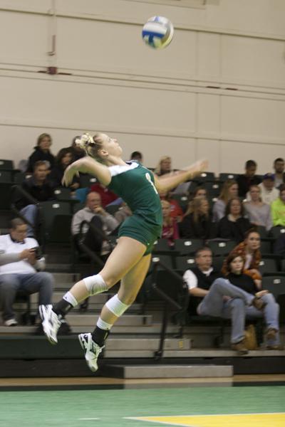 Hornets defensive specialist Breanne Menees serves the ball
against Idaho State University during Saturdays game at Colberg
Court.
