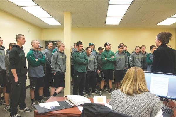 
The Sacramento State baseball team tours the new athletic
offices in the old Health Center on Jan. 20. 
