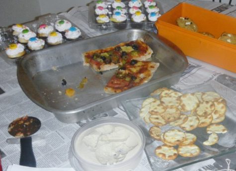 Happily partying with healthy food
