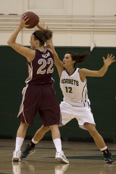 Sacramento State Hornets forward Mallorie Franco defends Montana
Lady Griz forward Katie Baker on Saturday afternoon in the Nest.
Baker scored a game-high 22 points in Montanas 88-79 win.
