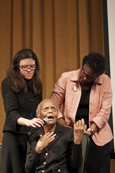 Author Eva Rutland is accompanied by her daughter Ginger and grand- daughter Eva Rutland as she speaks of mutual respect and understanding towards others.
