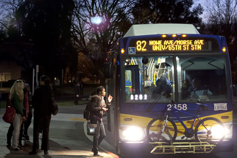 A small group of students get on the No. 82 bus to leave Sac
State's campus on Jan. 25.