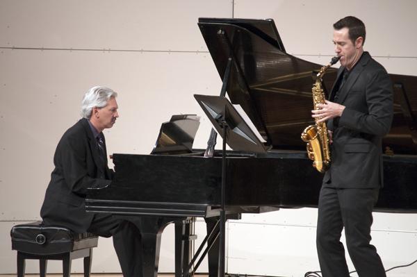 Pianist John Cozza and saxophonist Keith Bohm perform during the New Millenium Series Faculty and Friends Gala on March 27.


