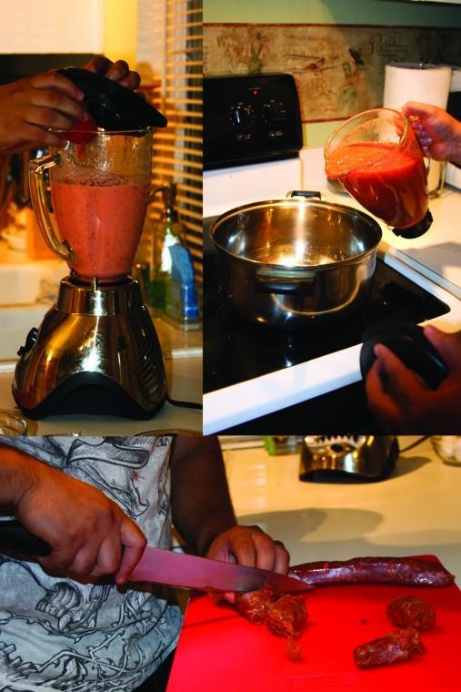 State Hornet reporter Miguel Lopez demonstrates how to make drowned egg soup.
