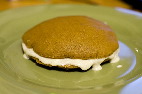 These tasty and sweet pumpkin spice whoopie pies will go great with a cup of hot tea or coffee on a cold fall day.
