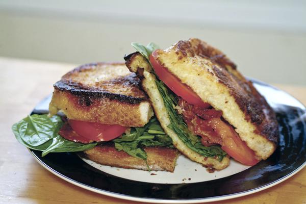 Adding French toast to a BLT gives the classic sandwich a moist, salty crunch that compliments the crispy bacon slices.
