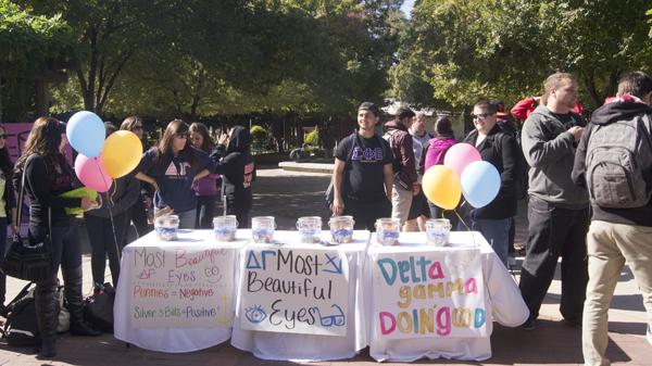 Delta Gamma Foundation holds a charity competition to see which member has the sweetest eyes in the Library Quad Thursday.
