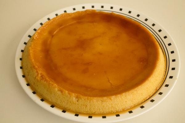When the flan is finished baking, allow it to cool for 20 minutes on a cooling rack before popping it out of the pan.
