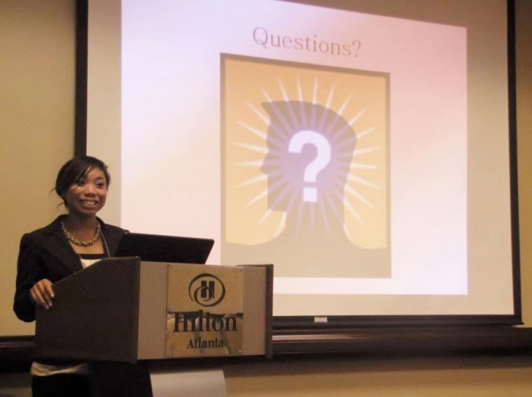 Psychology senior Ariel Mosley presents her research on gender-specific performance to an audience at the McNair Research Conference in Atlanta.
