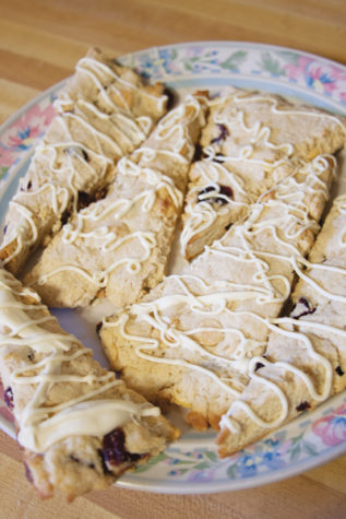 When the scones have cooled, drizzle them with your favorite melted white chocolate.